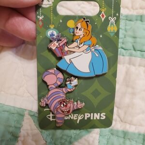 Disney Alice and Cheshire Cat Pin Set - Blue and Pink